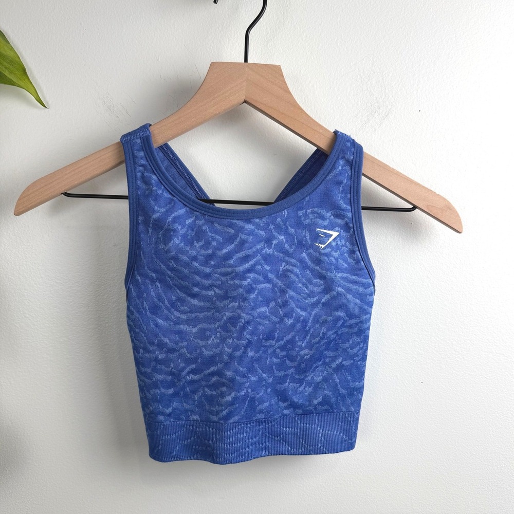 Gymshark Adapt Animal Seamless Sports Bra Blue Animal Print Medium Athletic Lift